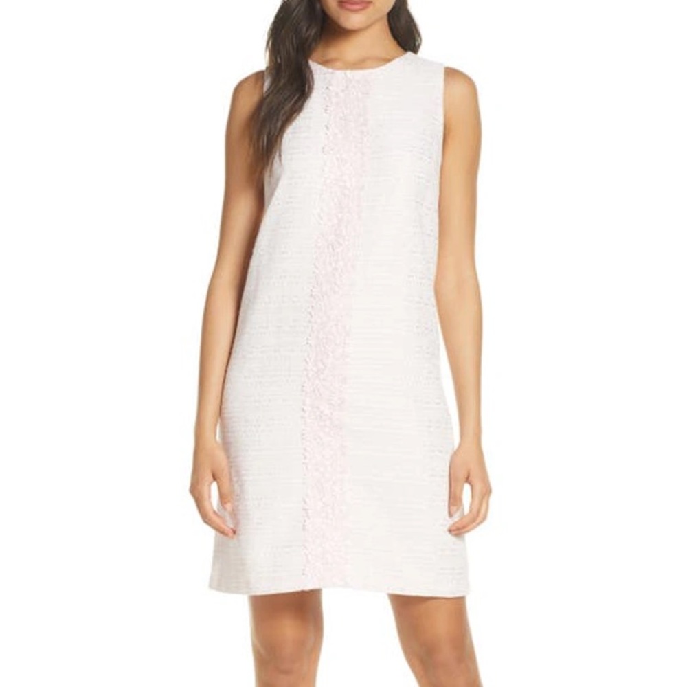 Donna Ricco daisy lace trim light pink with rose gold thread tweed dress 10 NWT